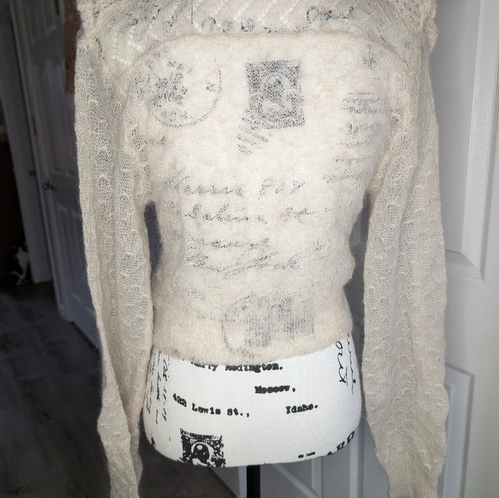 Free People Cream Ruffled Off-the-Shoulder Knit Sweater - Picture 5 of 8